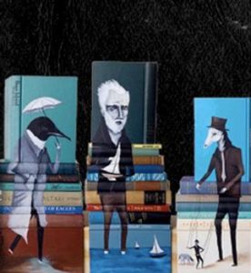 Artist Mike Stilkey's large-scale book mural on display at Hurley Headquarters