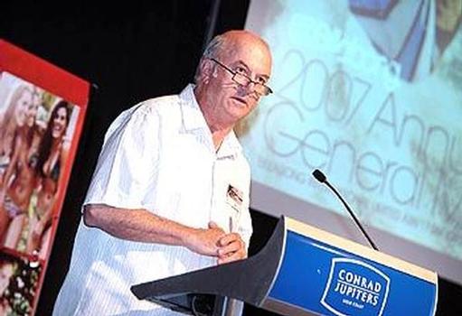 Billabong Chairman Ted Kunkel at a Billabong shareholder meeting in 2007. Photo courtesy of The Herald Sun.
