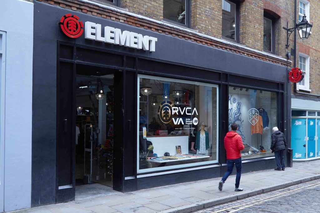 RVCA now has a floor in this Element store in London - Photo courtesy of RVCA