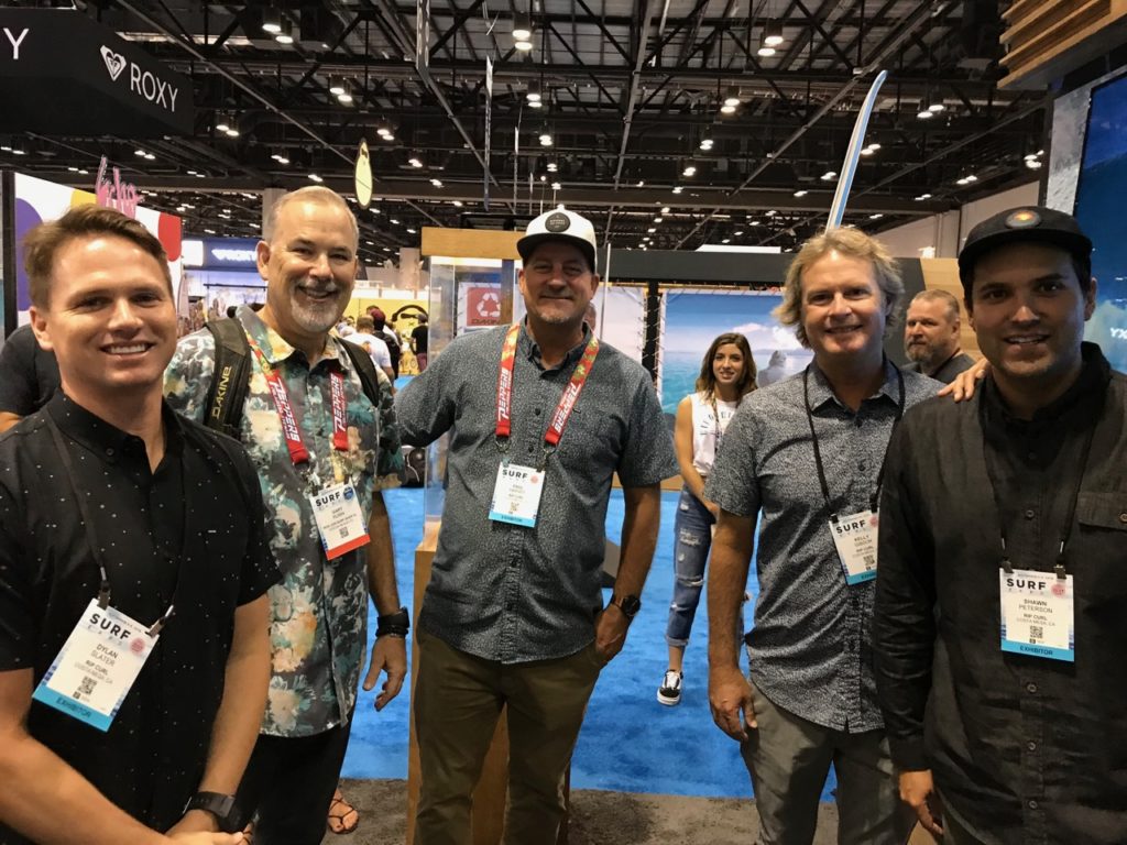 Dylan Slater of Rip Curl, Gary Rubin of Ron Jon, and Paul Harvey, Kelly Gibson and Shawn Peterson of Rip Curl