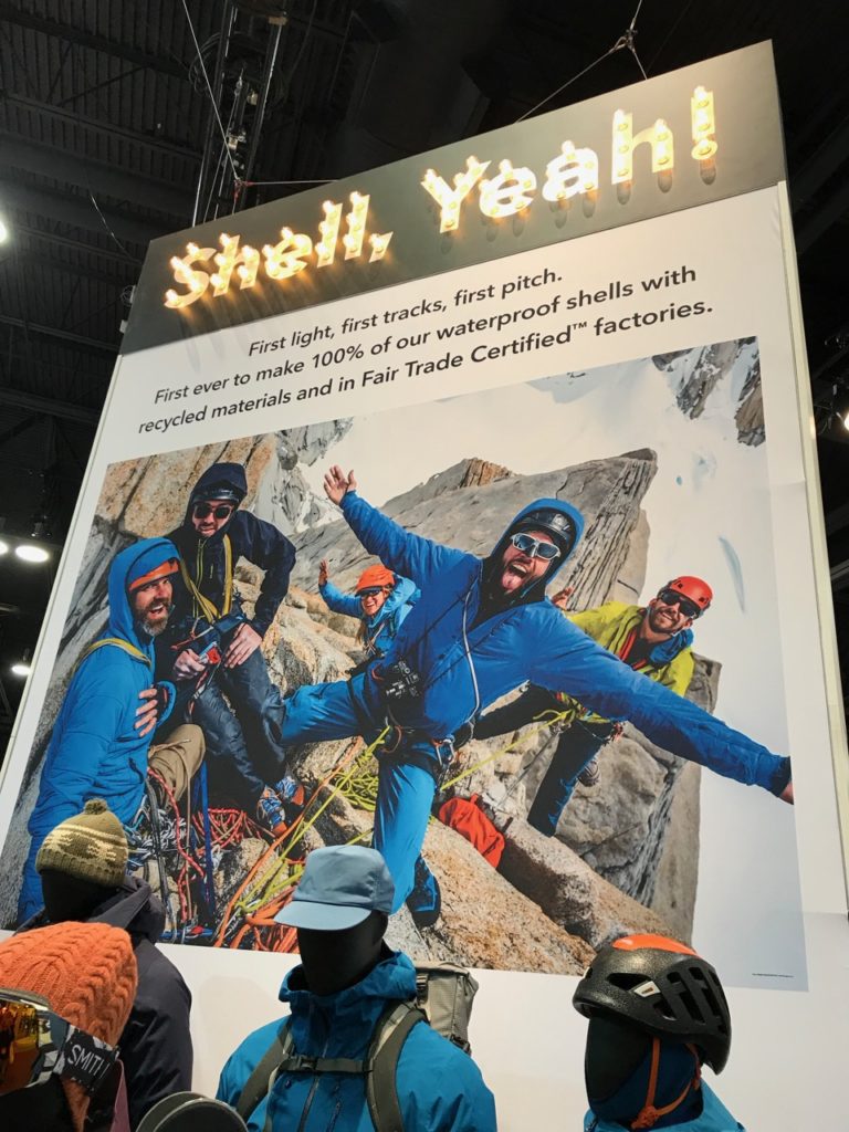 Patagonia is showcasing that 100% of its shells contain recycled material and are Fair Trade certified