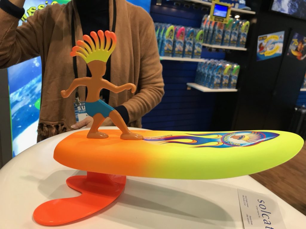 This toy, which rides waves, is a hot seller at McKevlin's Surf Shop in South Carolina. Kids get excited by it and it gives parents more time to shop.