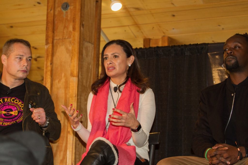Maria Teresa Kumar from Voto Latino speaking at the election panel - Photo courtesy of Zumiez