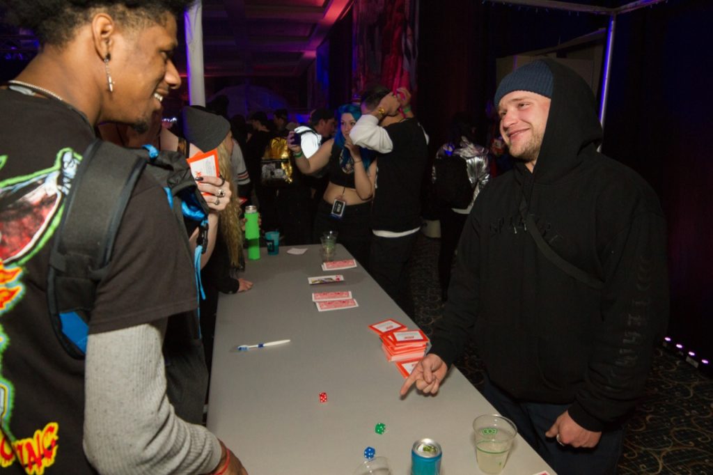 Throwing dice for prizes with Deathwish and Jamie Foy - Photo courtesy of Zumiez