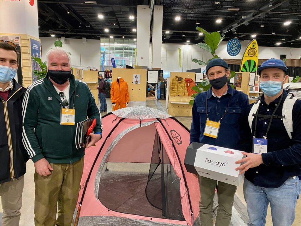 Giacomo Bastonero of Kask, Marty Carrigan and Dave Rosenberger of Global Sales Guys and Arthur Jallas of Samaya, which makes high end tents that were up for an Innovation Award