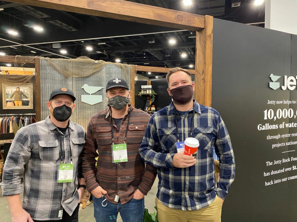 Joe Hodnicki and Cory Higgins of Jetty with Jesse Westmacott of Farias Surf & Sport