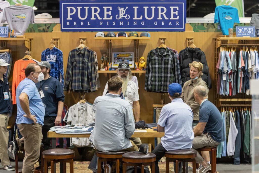 Brendan Hanley showing his Pure Lure brand at the show - Photo by Johnny Cooker