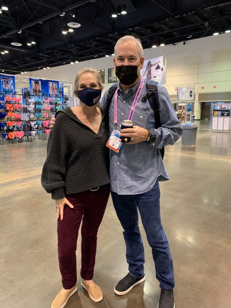 Surf Expo's Kathy Wilkie with Gary Rubin of Ron Jon - Photo by SES