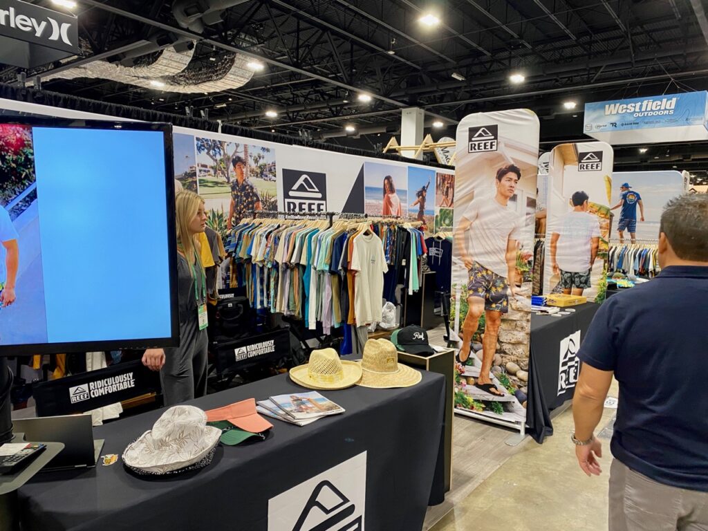 Reef Apparel, which is managed by licensee Hybrid Apparel, had a big line at the show