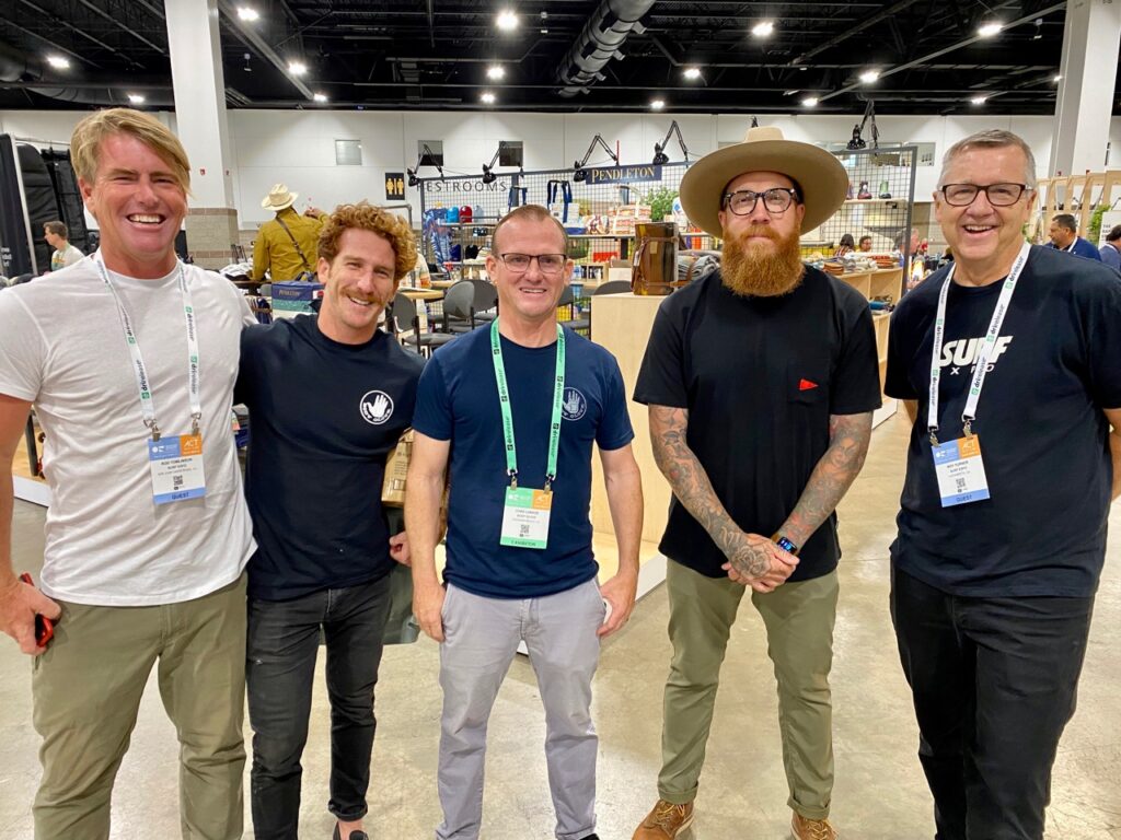 Rod Tomlinson of Surf Expo, Bob Soven, Chad LaBass and Nick Meistrell of Body Glove, Roy Turner of Surf Expo
