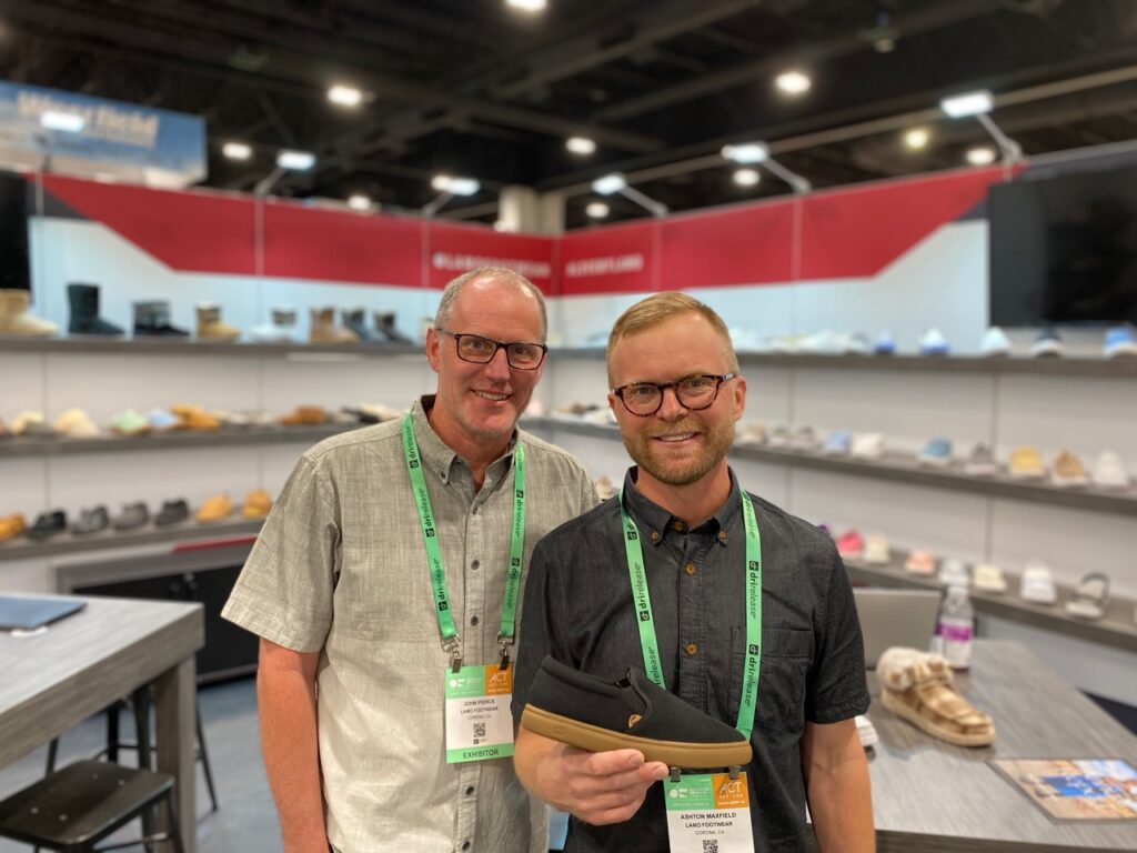 LâMO's John Pierce and Ashton Maxfield with the new Java shoe, which has an outsole derived from recycled coffee grounds- Photo by SES