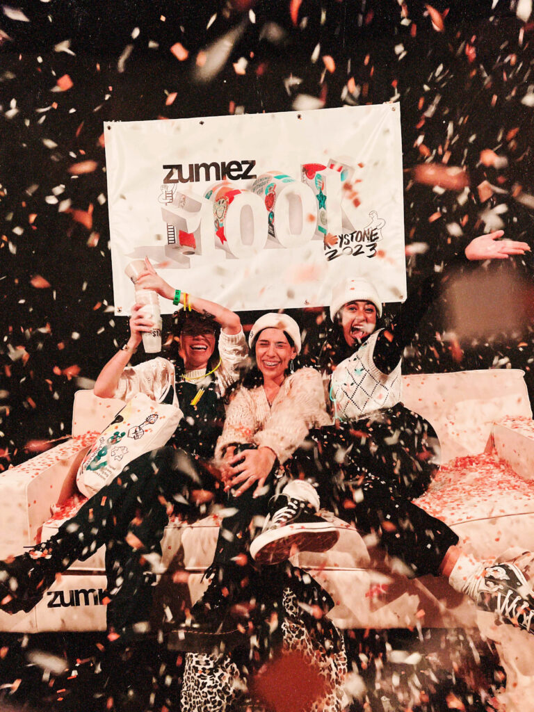 Zumiez employees on the confetti couch