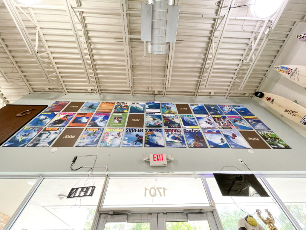 Magazine covers on the wall of the front entrance. Photo by SES. 