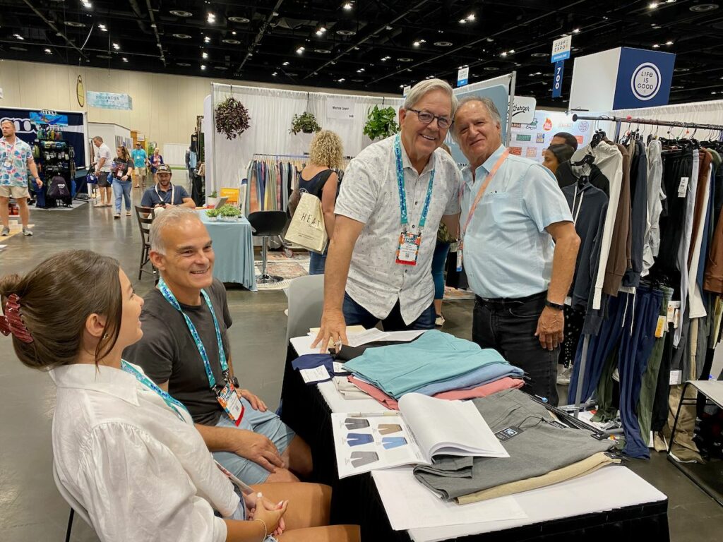 Tom Brown of 17th Street Surf Shop, left, with Russell Felber of Burnside. Photo by SES.