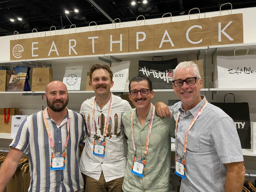 Earthpack's Andrew Laidlaw, Colby Bock, Josh Cornett, and Dave Bock. Check out the new Earthpack ad in the SES newsletter. Many well-known brands and retailers use their environmentally-friendly bags. Photo by SES.