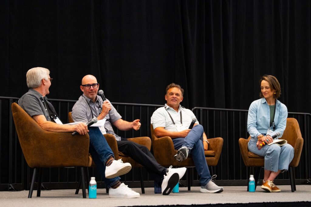 Moderator Greg Thomsen, Pete Labore of Christy Sports, Mike Massey of Locally, and Holly Fussell of Water Stone Outdoors. Photo courtesy of OR.