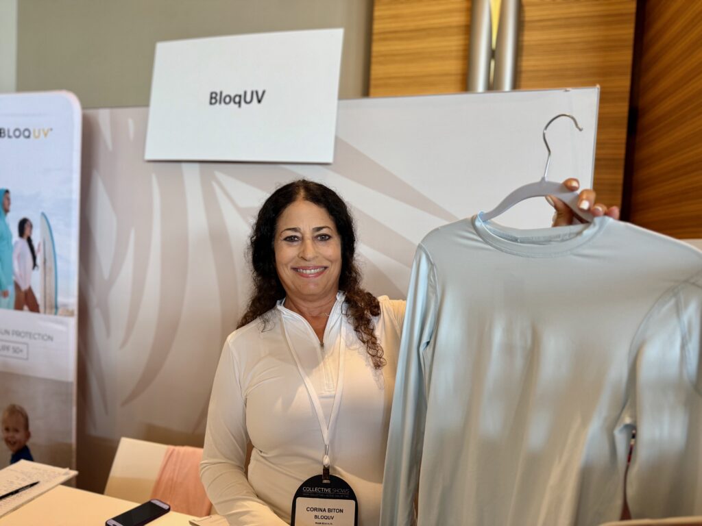 Corina Biton of BloqUV, which sells chemical free sun protection apparel that is quick drying and breathable. Photo by SESO. 