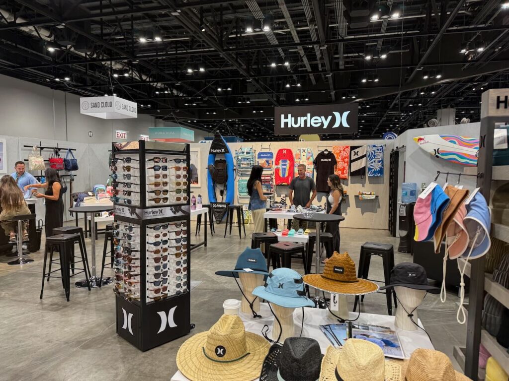 Inside the Hurley booth, where licensees share space. 