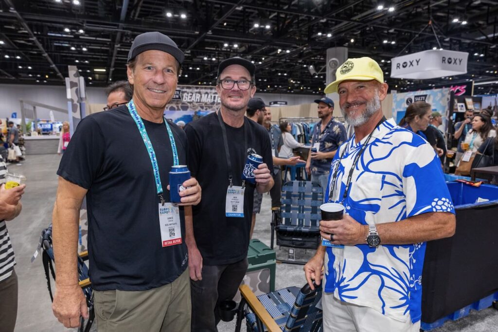 Lance Varon of Xcel, Jack Morrissey of Salty Crew, and Snowy Lonsway of Duvin. Photo courtesy of Surf Expo.
