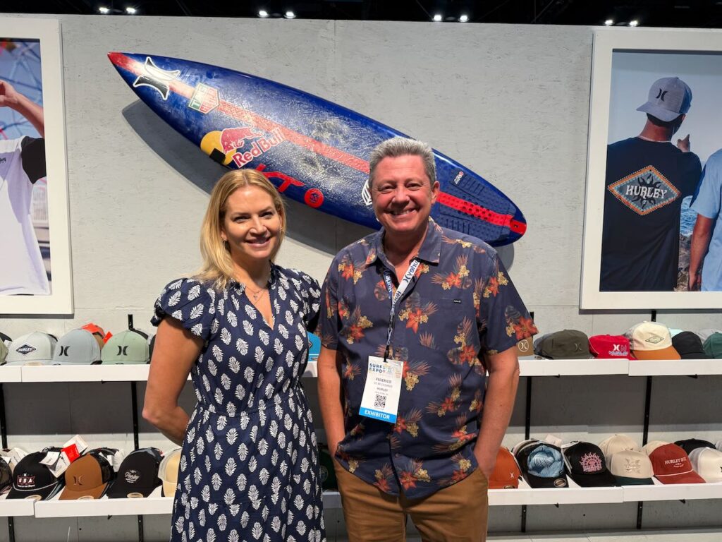 Michelle LeBlanc of Hurley Swim and Federico de Bellegarde of Bluestar Alliance, which owns Hurley and many other brands. Photo by SESO. 