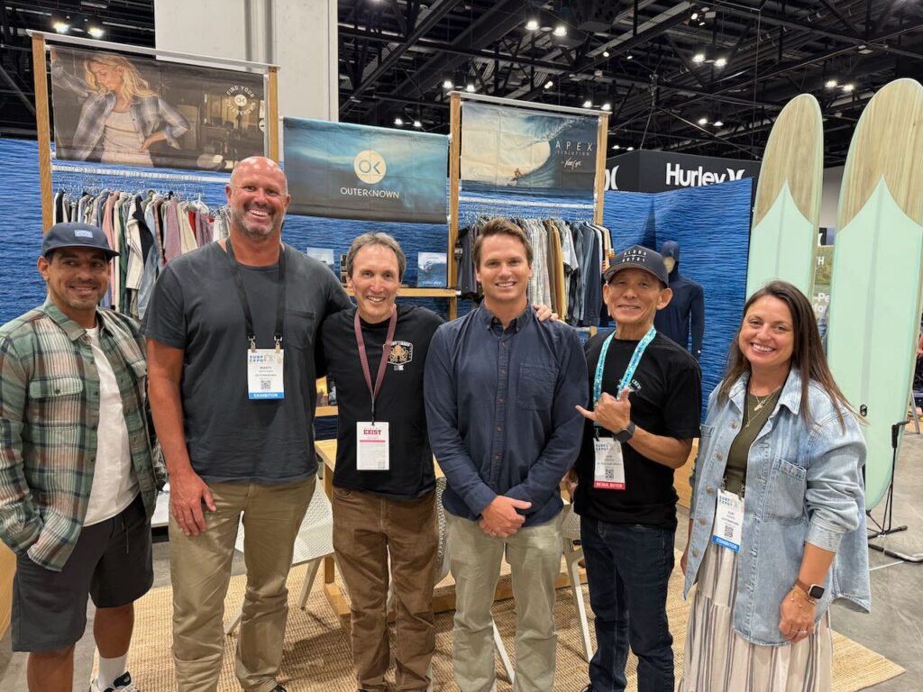 Mark Pesce of Firewire, Marty Mathiesen of Outerknown and Firewire, Kim Ball of Hi-Tech, Dylan Slater of Outerknown and Firewire, John Nakajima of Hi-Tech, and Zuri Magers of Outerknown. Photo by SESO. 