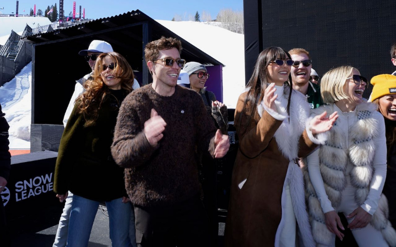 Shaun White and Nina Dobrev onstage during The Snow League's Inaugural Event in Aspen in March in Aspen, Colorado. Photo by Riccardo Savi/Getty Images for Snow League.