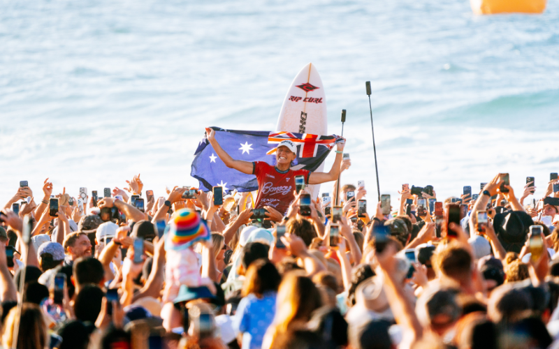 Stephanie Gilmore of Australia after winning the Bonsoy Gold Coast Pro on May 4, 2026 at Gold Coast, Queensland, Australia. (Photo by Andrew Shield/World Surf League)
