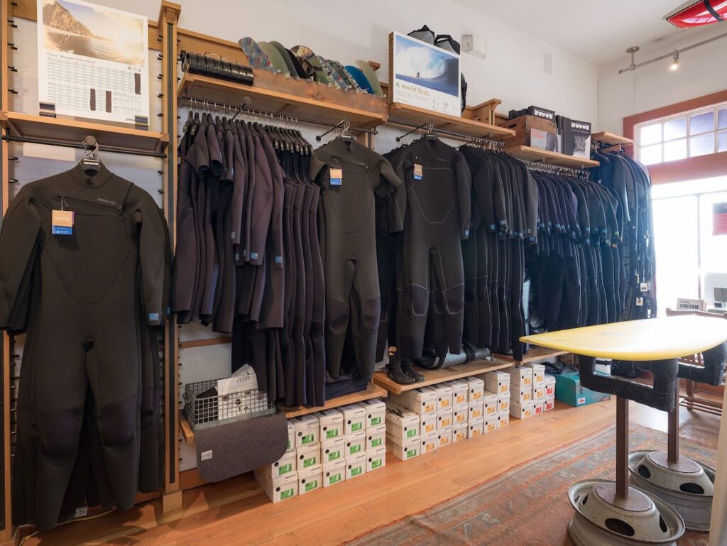 Wetsuits at Patagonia Cardiff-by-the-Sea retail store. Photo credit: © Boone Speed
