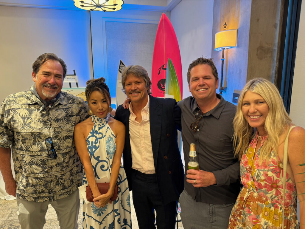 Abraham Paskowitz of Surf Expo, Anna Gerlach and husband, Brad Gerlach, who served as MC for the evening, Mike Reilly of Free Fly and wife, Sarah. Photo by SESO.