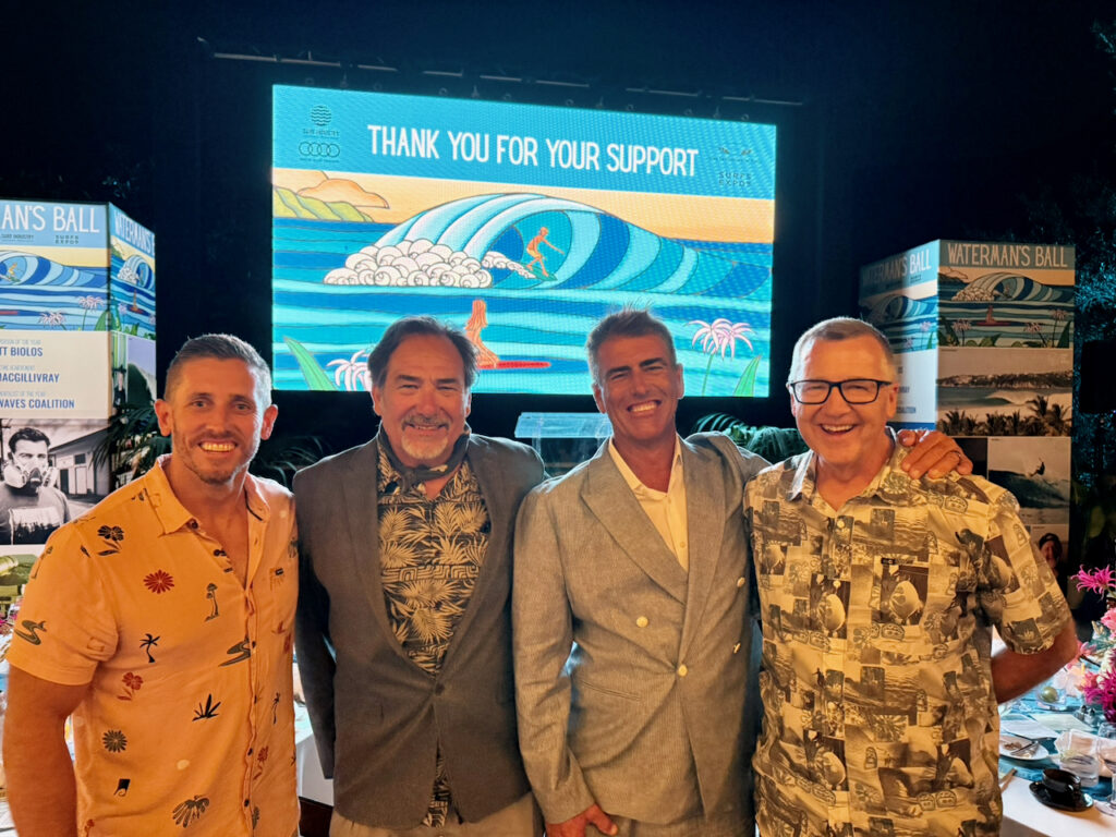Surf Expo's Adam Kingston, Abraham Paskowitz, Rod Tomlinson, and Roy Turner. Surf Expo is a major sponsor of Waterman's Ball. Photo by SESO.