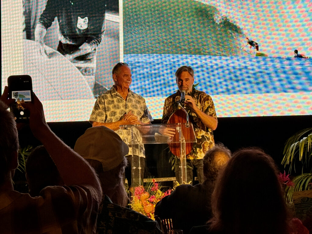 Surfboard shaper Rusty Preisendorfer introduced Matt Biolos. Photo by SESO.