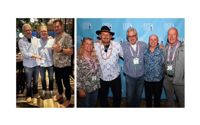 Collage, top left, clockwise: Incoming President David Scibal and VP L.G. Shaw III with the Hall of Fame's number one donor, Monty Dise. Right: Board members Sharon Wolfe Cranston, Gary Germain, David Scibal, Bob Mignogna and Jim Cartland.