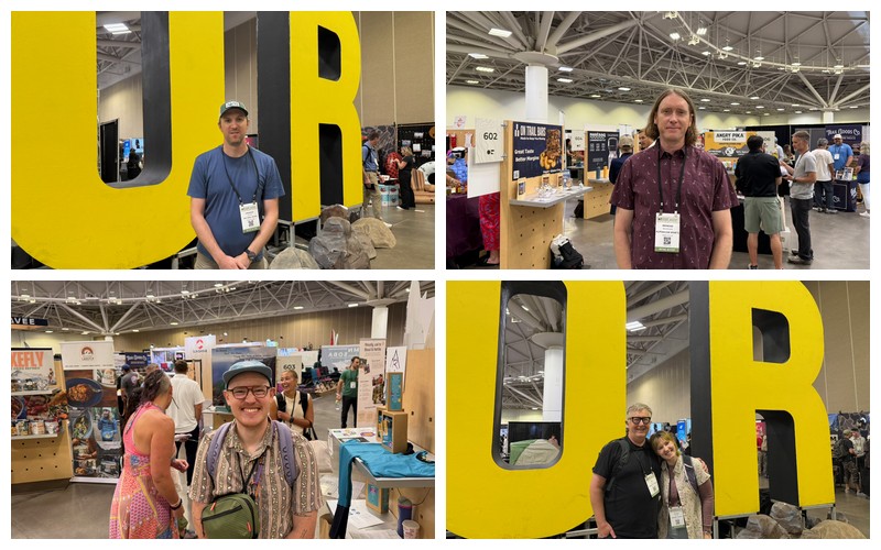 Clockwise from top left: Drennan Hicks, second-generation co-owner of The Trail House; Brendan Madigan, founder of Alpenglow Sports; Wes Allen, owner of Sunlight Sports, with his daughter Sahale; and Lloyd Vogel, founder of Garage Grown Gear, at Outdoor Retailer 2026 in Minneapolis.