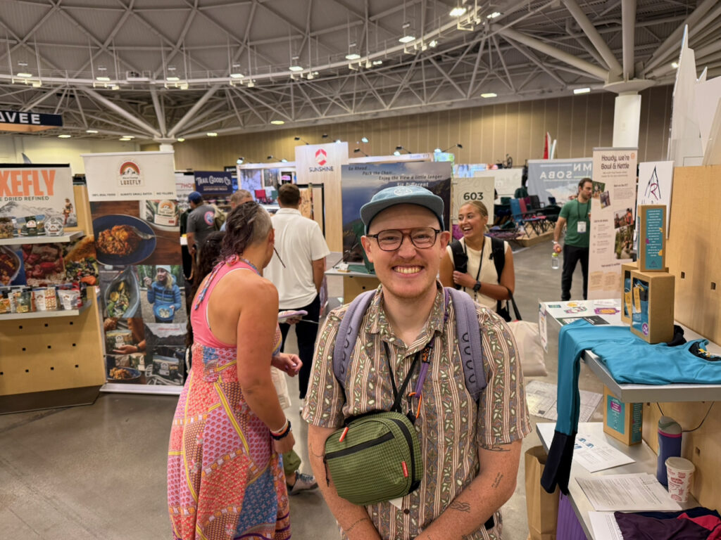 Lloyd Vogel of Garage Grown Gear who worked with OR to create the Garage Grown Gear + Founded Outdoors Campsite Pavilion for small brands at the show. Photo by SESO. 