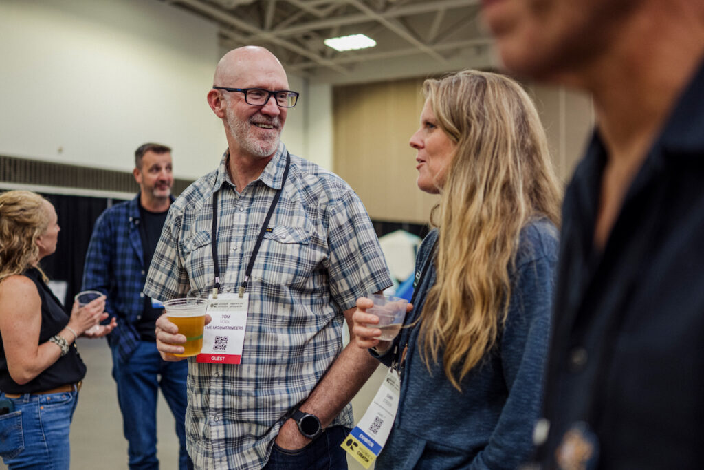 Sunny Stroeer, part of the Outdoor Retailer Leadership Village, helped organize the education program at the show. A retailer trying out product at Outdoor Retailer 2026. Content Creators in the Popfly booth. Photo by Tim Aukshunas, courtesy of Outdoor Retailer.